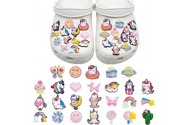 Charm för Crocs och Träskor, Accessoarer för Flickor och Kvinnor, Färgglada PVC-behänge för Dekoration av Sandaler och Armband, Fest- och Födelsedagspresent, Plast