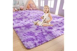 AROGAN Soft Rainbow Area Rugs for Girls Room 4x6 Feet, Fluffy Girls Bedroom Rugs, Princess Rug, Cute Colorful Carpet for Kids Teens Nursery Toddler, Purple