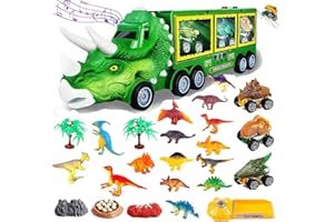 Jokooan Camion Dinosauro Giocattolo, Giocattoli Dinosauri per Bambini con Luci e Musica, Camion Giocattoli per Bambini, Include 3 Piccole Auto Dinosaur 15 Dinosaurs