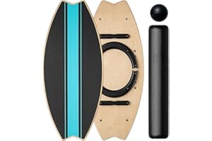 GENERISCH Balance Board aus Holz mit 7 Trainingsmodi, Indoor Wackelbrett & Trickboard mit Rolle, Balance Ball, Matte und Halter – rutschfest mit seitlichen Anti-Rutsch-Pads, für Kinder & Erwachsene