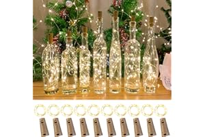 LEECOCO Guirlande Lumineuse à LED pour Bouteille, 2m, 20 LEDs, Liège, Guirlande Fée, Bouchon de Bouteille Décoratif pour Noël, Mariage, Fête (10 pièces blanc chaud)