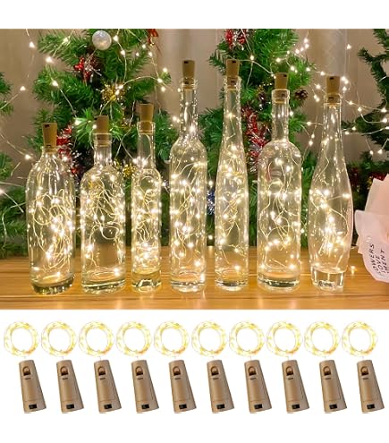 Lot De 10 Guirlandes Lumineuses à Piles 1m - 10 LED Blanc Chaud - Fil De Cuivre Flexible - IP67 étanche - Pour Déco Intérieur/extérieur