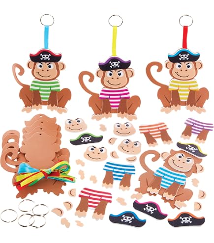 Baker Ross FX559 Bastelset – Schimpanse, Gorilla & Orang-Utan Aus Schaumstoff, 6er-Pack Mit Perlen