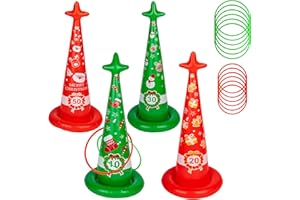 LLUOXI Christmas Party Toss Game Inflatable Santa Snowman Hat with Rings for Kids Adults Family Xmas Fun Games, 4 Pack Christmas Party Toys with 12 Rings for Indoor Outdoor Family Games