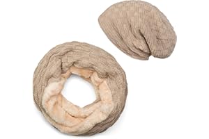 styleBREAKER Strick Loop Schal und Beanie Mütze Set mit Flecht Muster, Fleece Innenfutter, Winter, Unisex 01018211