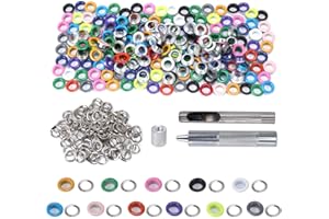 HO2NLE 200 Pcs Ojales de Metal de Color, 14 Colores Herramienta de Ojetes, Ojales para Lonas de Reparación con Herramienta de Perforación para Tela, Cuero, Manualidades, Bricolaje, Decoración