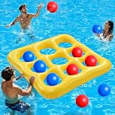 Tomatoys Three Stripe Inflatable Pool Float Game with Launcher Balls Water Toy Summer Adults Families Party Pool Outdoor