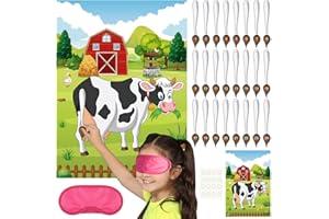 PLULON Pin The Tail on The Game Cow Game Poster mit 24 Stück Schwanzaufklebern für Farm Animal Home Wanddekorationen Birthday Party Game Supplies (Cow)