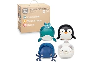 Little Big Friends Roly Poly Balls - Sensorisches Ballspielzeug für Babys & Kleinkinder | Entwickelt Motorik & Hand-Augen-Koordination | Ozean | 4er Set