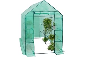 WOLTU Invernadero de Jardín, 143x143x195 cm, Invernadero de 3 Niveles con Puerta Enrollable, PE Resistente y Impermeable, Verde, Caseta de Jardín 4 Estantes para Cultivos Flores, Tomates y Verduras