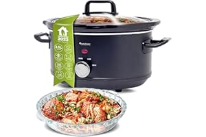 ‎TURBOTRONIC BY Z-LINE TurboTronic/Slow Cooker / 3,5 L/rot/weiß, hellblau/weiß, schwarz/Schongarer mit Warmhaltefunktion, Dampfgarer, Schmortopf, Gartopf, Sous Vide Garer, Retro-Look (schwarz)