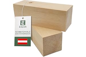 Edpas Legno da Intaglio in Cirmolo - Set da 2 Blocchi di Legno (20x7x7 cm) - Grandi Blocchi di Legno per Intaglio - Legno Grezzo per Intagliare per Bambini - Legno da Tornitura in Cirmolo