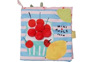 Manhattan leksak mini äpple gård mjuk aktivitet skrynklig bok för baby och småbarn med upptäcktsspegel och texturerad bitring