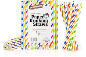 CATERSERVE 100 Paper Straws Multicolored - Eco-Friendly Alternative to Plastic Straws 100% Biodegradable and Compostable - Perfect for Drinking, Cocktails, and Parties Multicolour