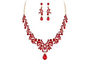 EVER FAITH Juegos de Joyas para Mujer Cristal Austríaco Boda Flor Cinta Lágrima Collares Pendientes Conjunto