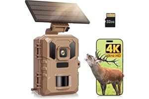 VIDVIS WLAN Wildkamera mit Handyübertragung App, 4K 64MP Wildtierkamera mit Nachtsicht Bewegungsmelder, Solar-Wild Kamera mit 850nm Infrarot-LED, 0,2s Auslösung, 32GB SD-Karte, IP66 Wasserdicht
