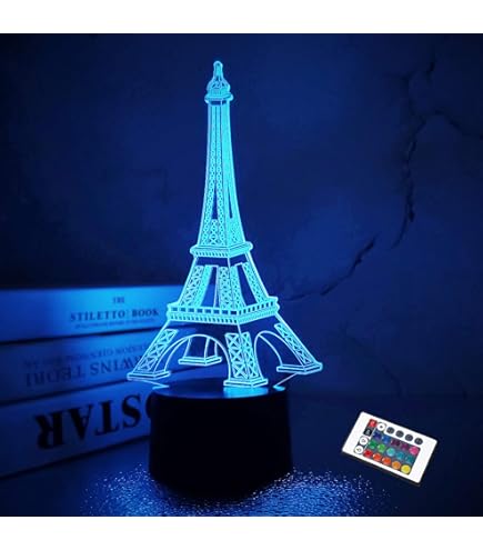 Lampe 3D Illusion Tour Eiffel - 7 Couleurs LED - Commutateur Tactile - USB - Veilleuse Décorative Bureau