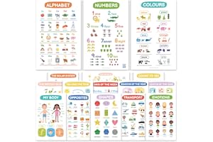 OYSTER&POP 16 Pack Award-Winning Educational Posters for Children – Laminated Alphabet ABC Chart, Solar System & Days of the Week Poster – Kids Bedroom Decor, Nursery Wall Art & Classroom Learning Charts