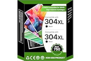 WASHOPE 304 XL Schwarz Druckerpatronen Multipack Kompatibel für HP 304 304XL Schwarz Patronen für HP Envy 5000 5030 5010 5020 5032 Deskjet 3750 3760 2620 2622 2630 3720 3730 3760 3762 3735 (2 Schwarz)