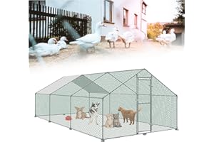 TRMLBE Establo de Gallinero Resistente al Invierno - Valla de Gallinero para Exteriores de Acero Galvanizado con Techo Parasol para Aves de Corral, Conejos y Animales Pequeños - 3x6x2m