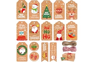 NMKL 150pcs Christmas G-ift Tags Brown Christmas Kraft Paper Tags Gift Tag for Presents Xmas with 15m Cotton String and 20m Twine String