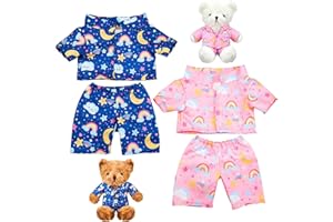 Harrycle 2 Pack Blue and Pink Bear Clothes Outfit, Fit Most 12-16 Inch Bears Stuffed Animal Pajamas Plushie Clothes for Stuffed Animals, Pre-kindergarten Toys (Rainbow Style)