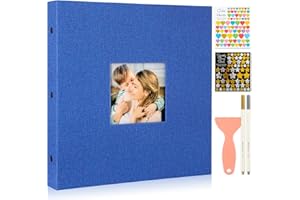 Benjia Album Fotos Autoadhesivo, Grande Album de Fotos Adhesivo con Pegatinas Metálicas para Bolígrafos 10x15 11x15 13x18 (Azul, Grande 20 hojas / 40 páginas)
