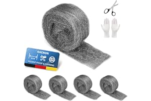 KACNON 1# Stahlwolle, 5 Rollen 20m stahlwolle gegen mäuse, mit Handschuhe und Schere, Edelstahlwolle Fein Gegen Nagetiere Stahlwolle, für Löcher und Wand Risse, Haus, Garage und Garten
