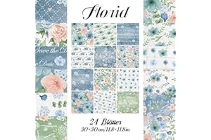NPCSWXQ Pack of 24 Floral Scrapbook Paper 30 cm x 30 cm Double Sided Spring Summer Decorative Craft Paper Journal Supplies Scrapbooking Paper for DIY Card Making Decoupage Paper Floral Background Paper
