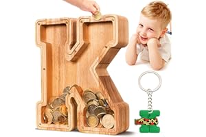 SummiDate Wooden Letter Money Box for Kids, Personalised Piggy Bank for Boys Girls Toddler, Alphabet K Money Banks| Coin Bank Birthday Gift for Kids|Children's Gift(Initial-K)