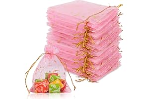 Chostky 200 Pcs Organza Gift Bags, 9x12cm Drawstring Jewelry Pouches Wedding Party Favour and Candy Bags for Wedding, Party, Festivals, and other Celebrations(Pink)