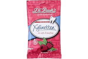 ‎DR. BAUER'S Dr. Bauer's Xylinetten – Zuckerfreie Zahnpflege-Bonbons mit Xylit, Vegan & Zahnfreundlich, Ideal für Frischen Atem & Zahngesundheit, 60g Tüte - Himbeere