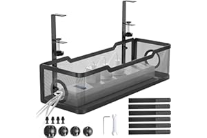 Cinati Under Desk Cable Management Tray Black, No Drill, Clamp-On, Modern, 13.4 Inches