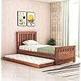 RJ ART Wooden Single Trundle Bed | Single Bed with 1 Extra Pullout Bed | Wooden Single Bed Cot Palang for Bedroom, Living Room & Home, Solid Sheesham Wood, Honey Finish
