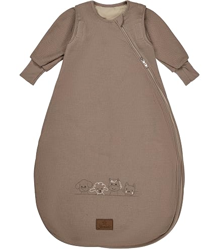 Sterntaler Schlafsack mit Armen 80cm Giraffe & Löwe – Jersey, leicht wattiert – Abnehmbare Ärmel mit Klettverschluss, Stulpen