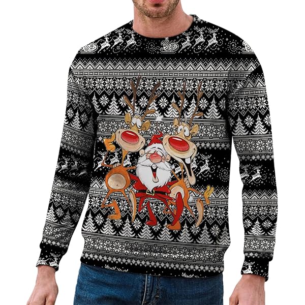 Sweat à Capuche De Noël Drôle Pour Homme - Pull Moche Festif Avec Renne Et Verres à Vin, Design 3D, Taille Oversize