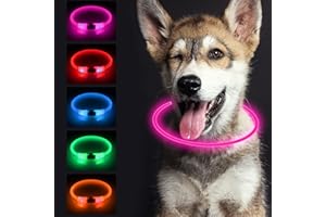 SONNIG LED Collier Lumineux Chien, Collier Chien Lumineux Rechargeable et Réglable avec 3 Modes D'éclairage, sans Danger pour Les Chiens de Petite, Moyenne et Grande Taille la Nuit, Rose