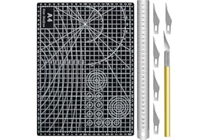 Schneidematte Set, AMONENZ Schwarz Schnittfeste Unterlage, mit Schnitzmesser und Stahllineal, Schneidunterlage DIN A4, Gute Erholungsleistung, für Handrückenbretter, Mauspads, Schreiben