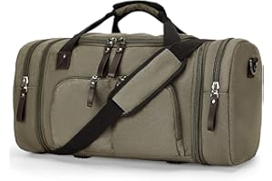WINSPANSY Bolso De Viaje De Lona Grande, Bolsa Deportiva De Fin De Semana para Hombres Y Mujeres, Bolso De Mano para Equipaje De Mano, Expandible, Bolsa De Viaje para Gimnasio, Deportes Y Camping, Khaki