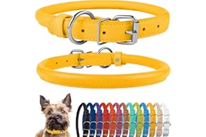 CollarDirect Collier de Chien en Cuir roulé, Collier de Chiot Rond rembourré Doux, Collier en Cuir véritable Fait à la Main pour Chien Petit Grand Collier de Chat (18-20 cm, Jaune texturé)