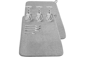 TERRIFI Large Dish Drying Mat for Kitchen Counter, 2 Pcs Absorbent Dish Drainer Mat, Super Absorbent Dish Drying Pads, for Countertops, sinks, draining racks(Gray)
