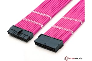 Shakmods Cable de extensión ATX de 24 pines con funda para placa base de 30 cm + 2 peines de cable (rosa)