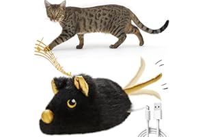 Vealind Jouet pour Chat interactif de Souris avec Sons réalistes, Auto-Occupation Intelligence avec 3 Ressorts Roue Mobile et Queue Rechargeable par USB