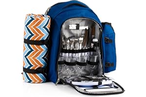 ‎CAMPFEUER CampFeuer Picknickrucksack 32-teilig | Picknickset für 4 Personen | Blau | mit Flaschenhalter, Picknickdecke, Kühlfach und Campinggeschirr | Freizeitrucksack, Campingrucksack