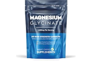 RIGHT CHOICE SUPPLEMENTS Magnesium Glycinate 1,000mg (per Serving - 2 Capsules) Ideal Strength & High Bioavailability - 60 Vegan Capsules UK Made