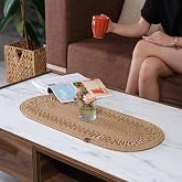 Modern Natural Jute Woven Tablecloth, Braided Coffee Table Runner, Oval Tablecloth for Dining Table or Terrace (Standard)