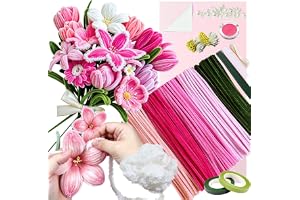 Set med 5 rosa färg för rengöring av näsor, 300 renande bitar för DIY, 1 ull, 100 pärlor, 50 dammblad, 15 trådar för blommor, 2 band, tejp