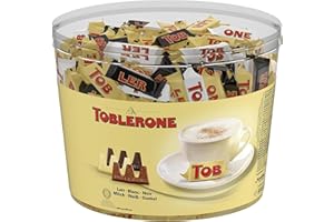 Toblerone - Assortiment de 3 Variétés de Mini Toblerone : Chocolat au Lait, Chocolat Noir et Chocolat Blanc - Tubo de 113 mini barres (904 g)
