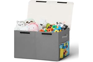 ADEHMDA Large Toy Box, Toy Box Storage with Lid, Collapsible Sturdy Toy Chest Box for Kids, Girls and Boys, Nursery Room and Living Room, 26"x13" x16"(grey)