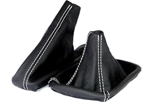 L & P CAR DESIGN L&P A181 Kit Soufflet de Levier de Vitesses et Frein a Main Cuir veritable Compatible avec BMW Serie 3 e46 1998-2006 Noir Gris